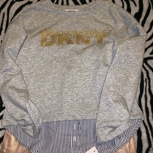 Dkny sweater and gap gold jeans